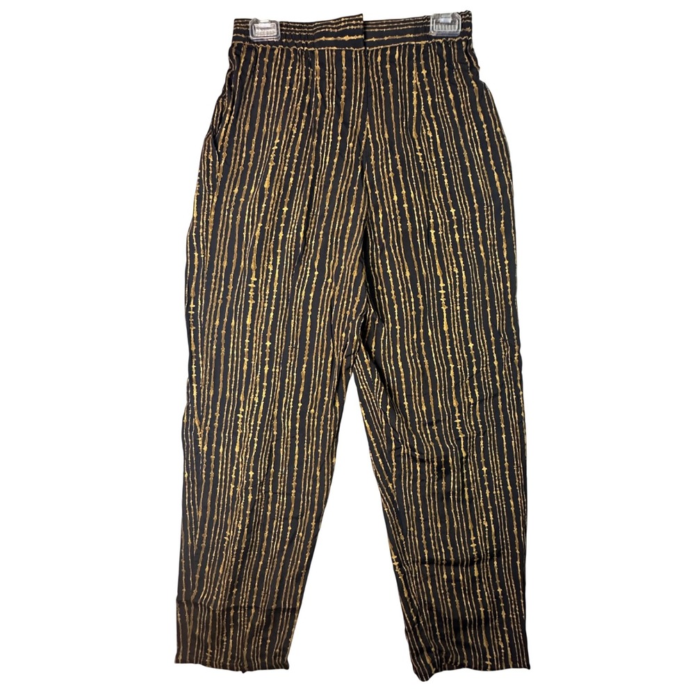 Tanner Vintage High Waisted Metallic Gold Stripe Pants Rayon Size 4 Black Gold